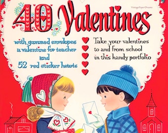 40 Vintage Valentines Card Printable PDF • 1960s Holiday Card Paper Doll Book JPEG • Midcentury Paper Craft 60s Love Hearts Images Clip Art