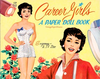 Vintage Paper Doll Printable PDF • Career Girls Paper Doll JPEG • 50s 1950s Brunette Blonde Woman Paper Doll Digital Download Model Clip Art