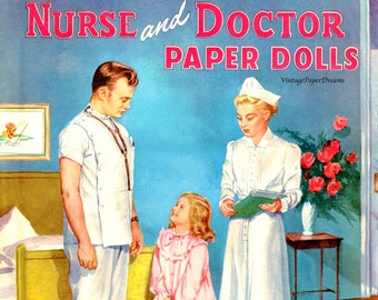 Vintage Paper Doll Printable PDF • Nurse + Doctor Paper Dolls • 40s 1940s Hospital Medical Paper Doll Download Doctor Paper Doll Clip Art