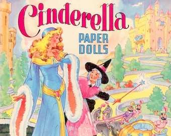 Vintage Paper Doll Printable PDF • Cinderella Paper Doll Book JPEG • 50s 1950s Prince Princess Paper Doll Download Fairytale Castle Clip Art