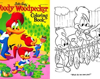 Vintage Adult Coloring Book Printable PDF • Woody the Woodpecker Colouring Book • 60s 1960s TV Cartoon Animal Activity Book Download Art JPG