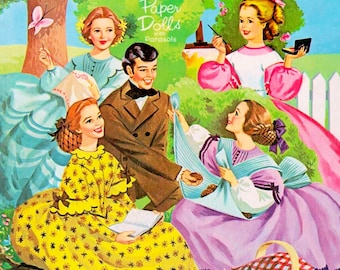 Vintage Paper Doll Printable PDF • Little Women Paper Dolls • 60s 1960s Paper Doll Pattern Download Amy Beth Jo Meg Laurie Doll Clip Art