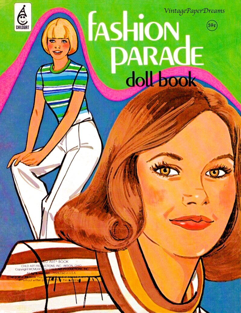 Vintage Paper Doll Printable PDF Fashion Paper Doll 70s 1970s Paper