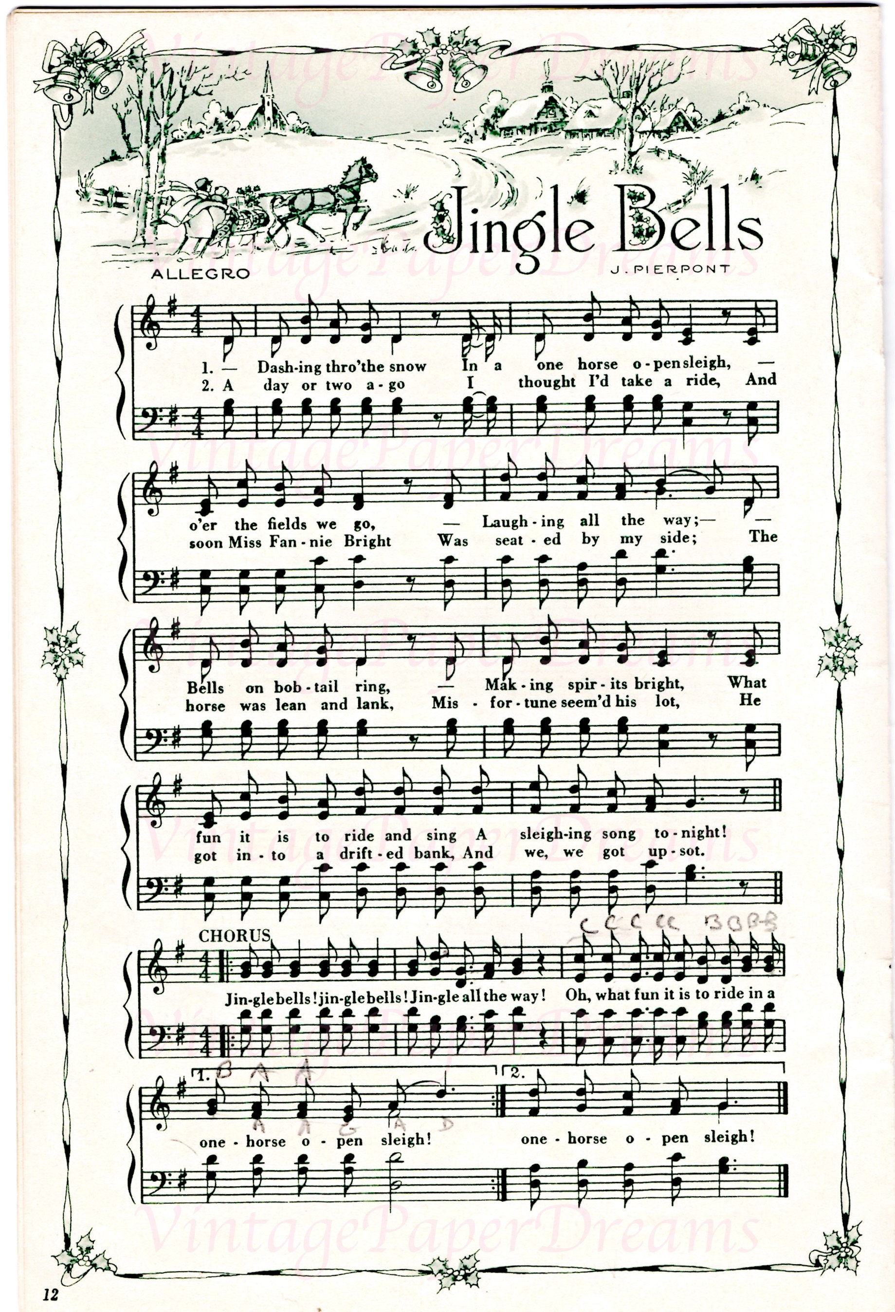 Vintage Printable Christmas Carol Sheet Music PDF Traditional Advent