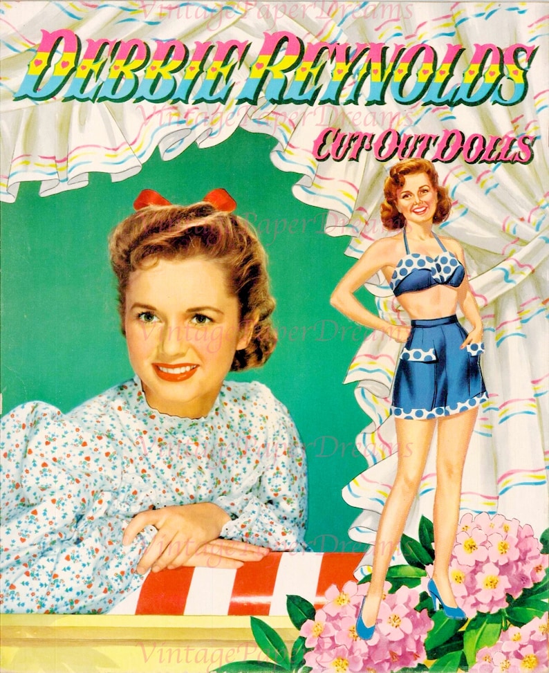 Vintage Paper Doll Printable PDF debbie Reynolds Paper Doll 50s 1950s