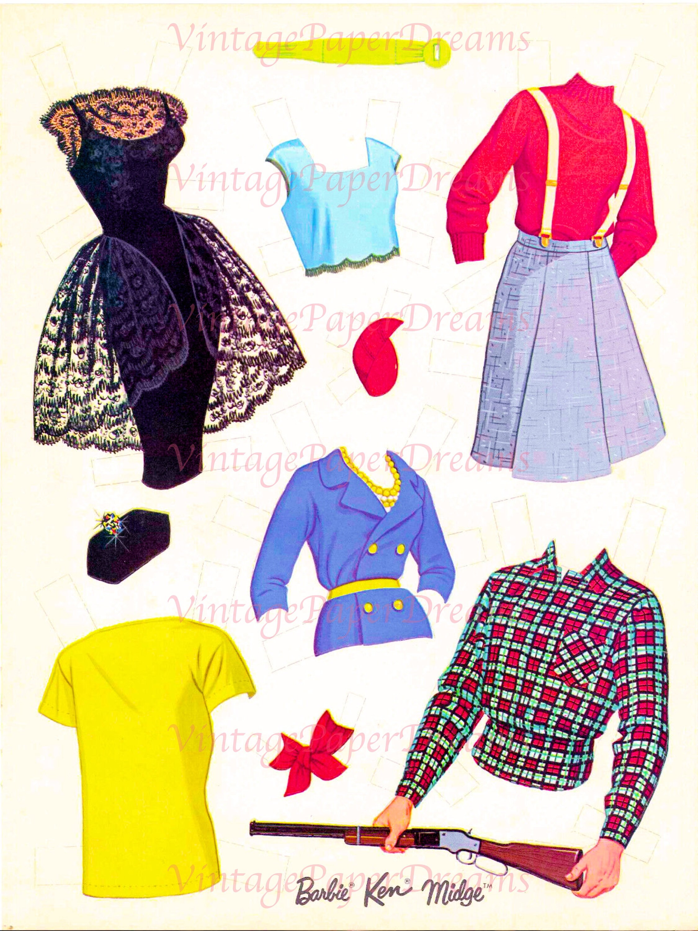 Barbie Paper Doll Printable PDF barbie Ken Midge Paper Dolls - Etsy