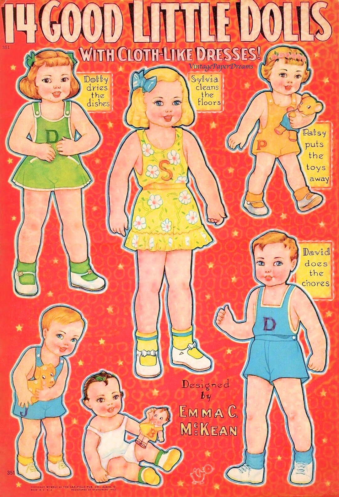 Vintage Paper Doll Printable PDF baby Boys Girls Paper Dolls 40s 1940s Paper Doll Pattern