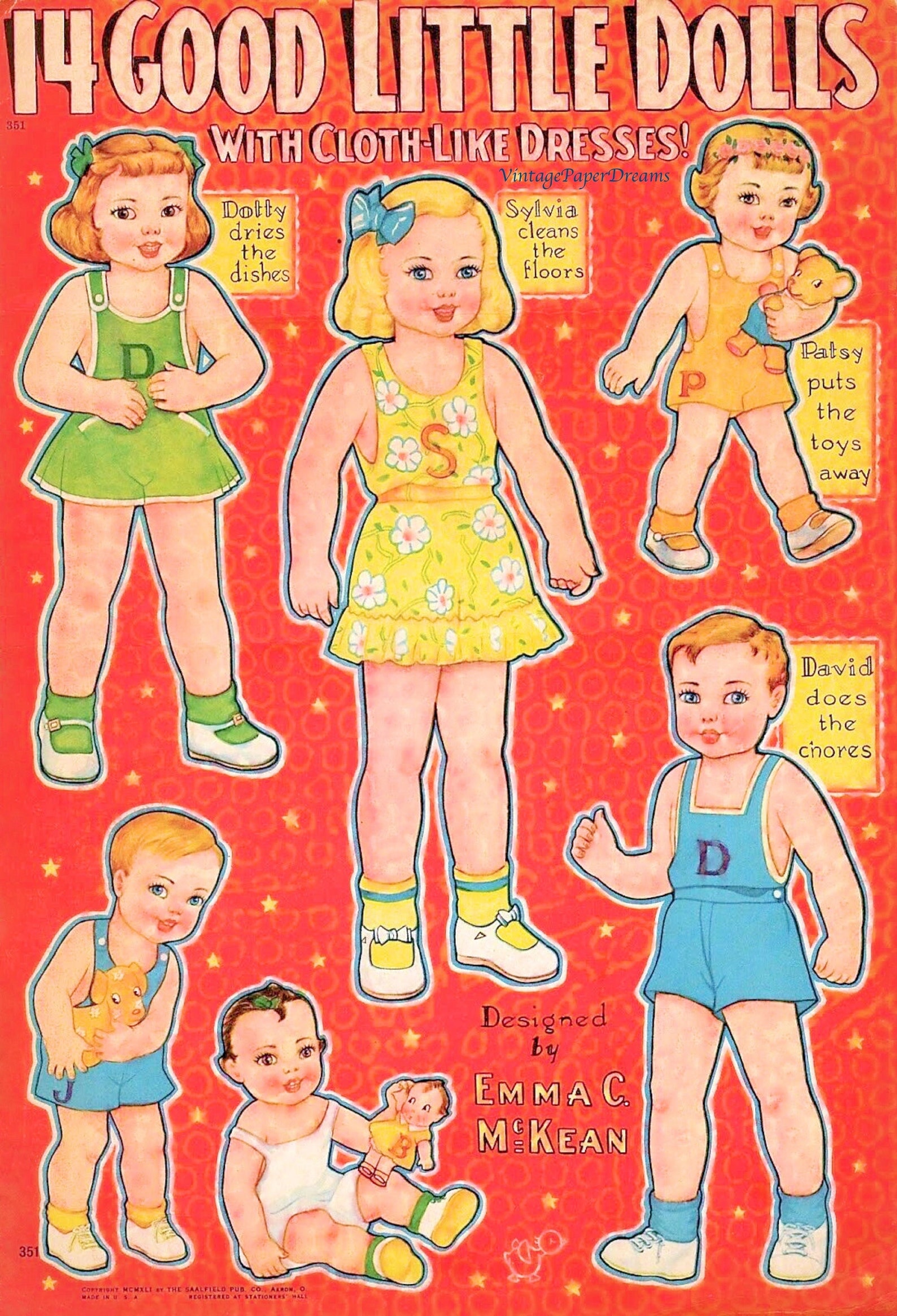 Vintage Paper Doll Printable PDF baby Boys Girls Paper Dolls 40s 1940s