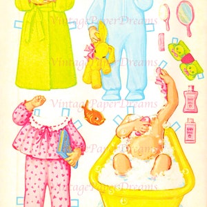 Vintage Paper Doll afdrukbare pdf • Paper Doll babypop • Paper Doll patroon jaren 70 1970s Digitale download Blonde pop Clip Art A4 Ambachtelijk meisje voor kinderen afbeelding 8