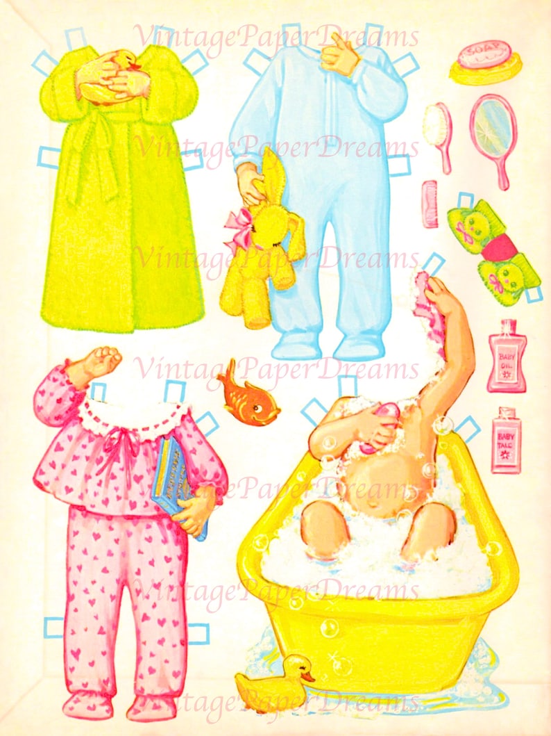Vintage Paper Doll afdrukbare pdf • Paper Doll babypop • Paper Doll patroon jaren 70 1970s Digitale download Blonde pop Clip Art A4 Ambachtelijk meisje voor kinderen afbeelding 8