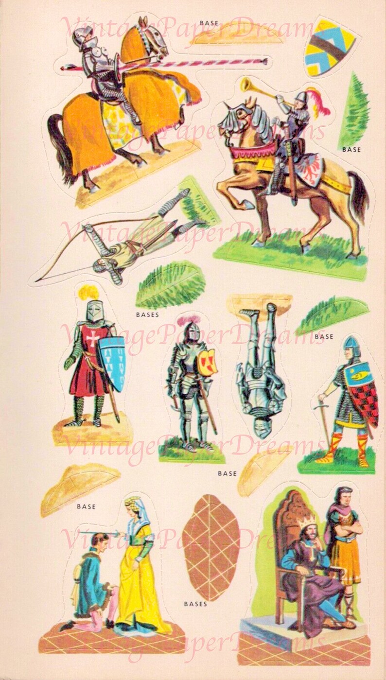 poupée de papier vintage PDF imprimable Chevaliers en armure poupées de papier Modèle de poupée de papier des années 50 et 1950 Téléchargement numériqueConte de fées médiéval Clip Art image 4