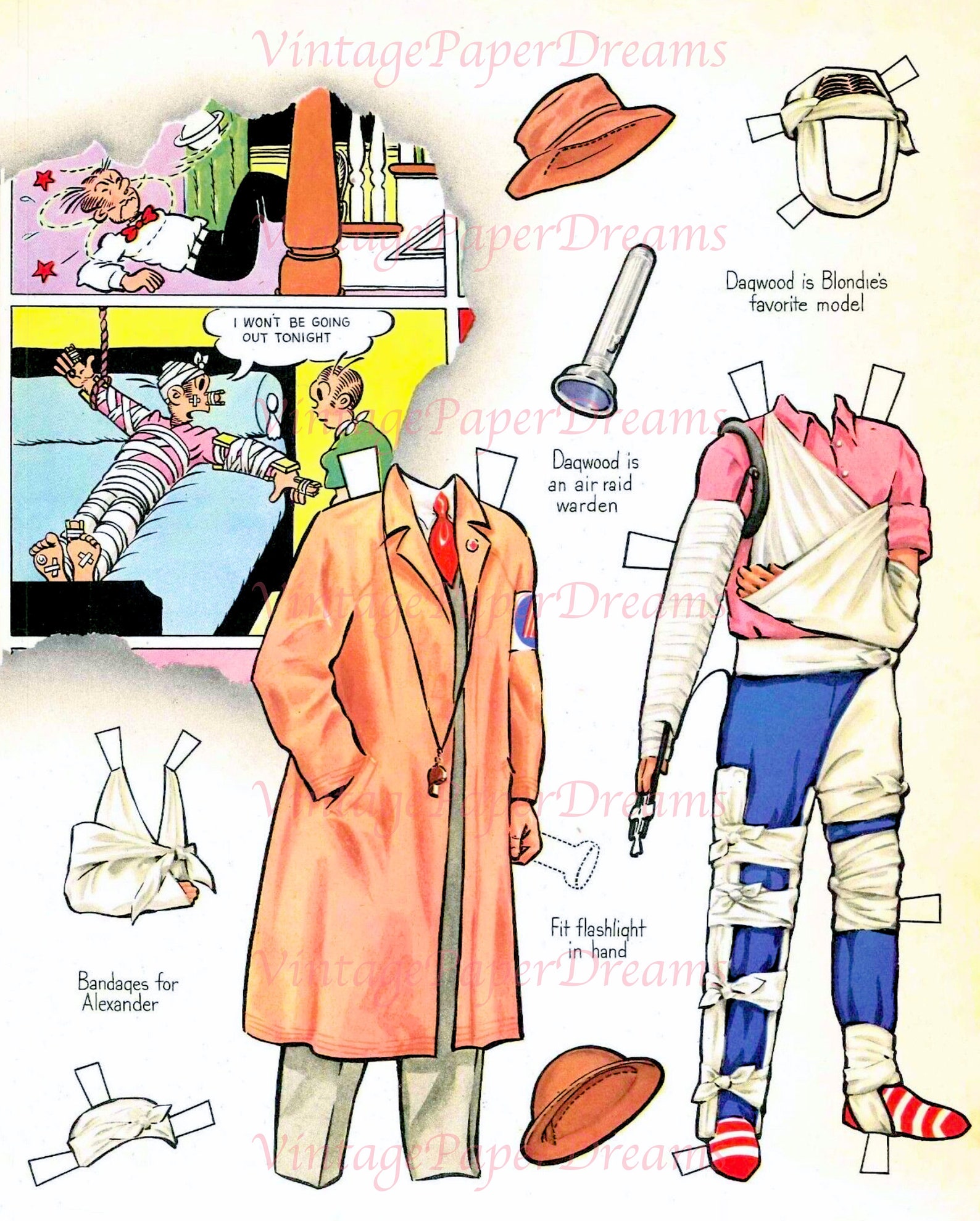 Vintage Comic Book Art Printable PDF blondie Paper Dolls 40s 1940s ...