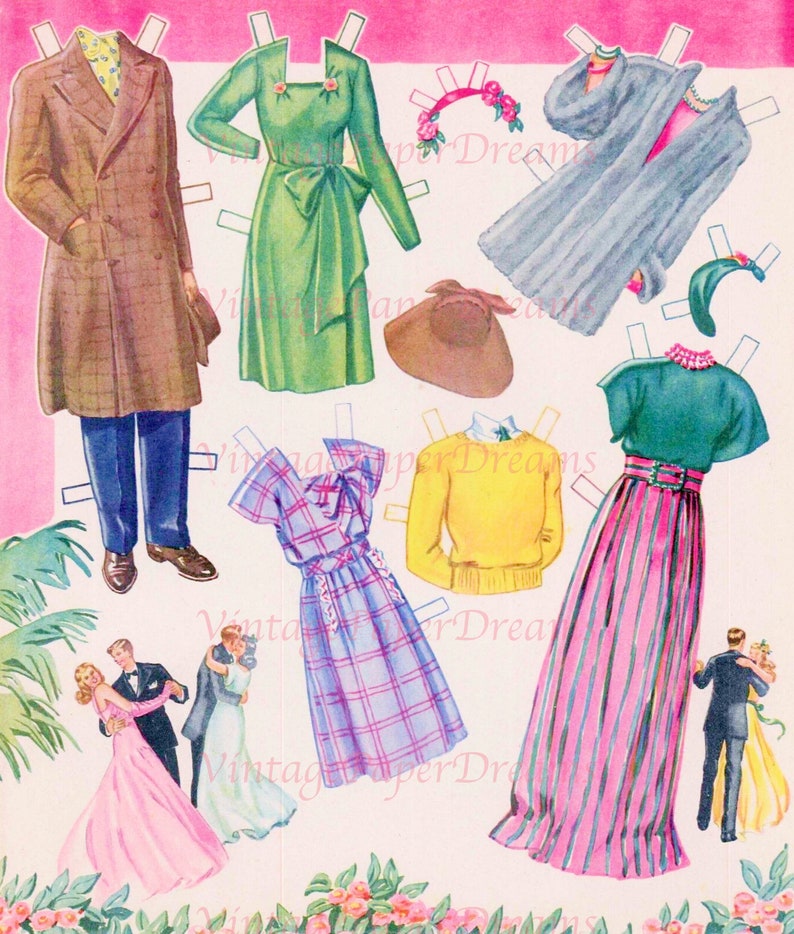 Vintage Paper Doll Printable PDF summer Date Paper Dolls 40s 1940s ...