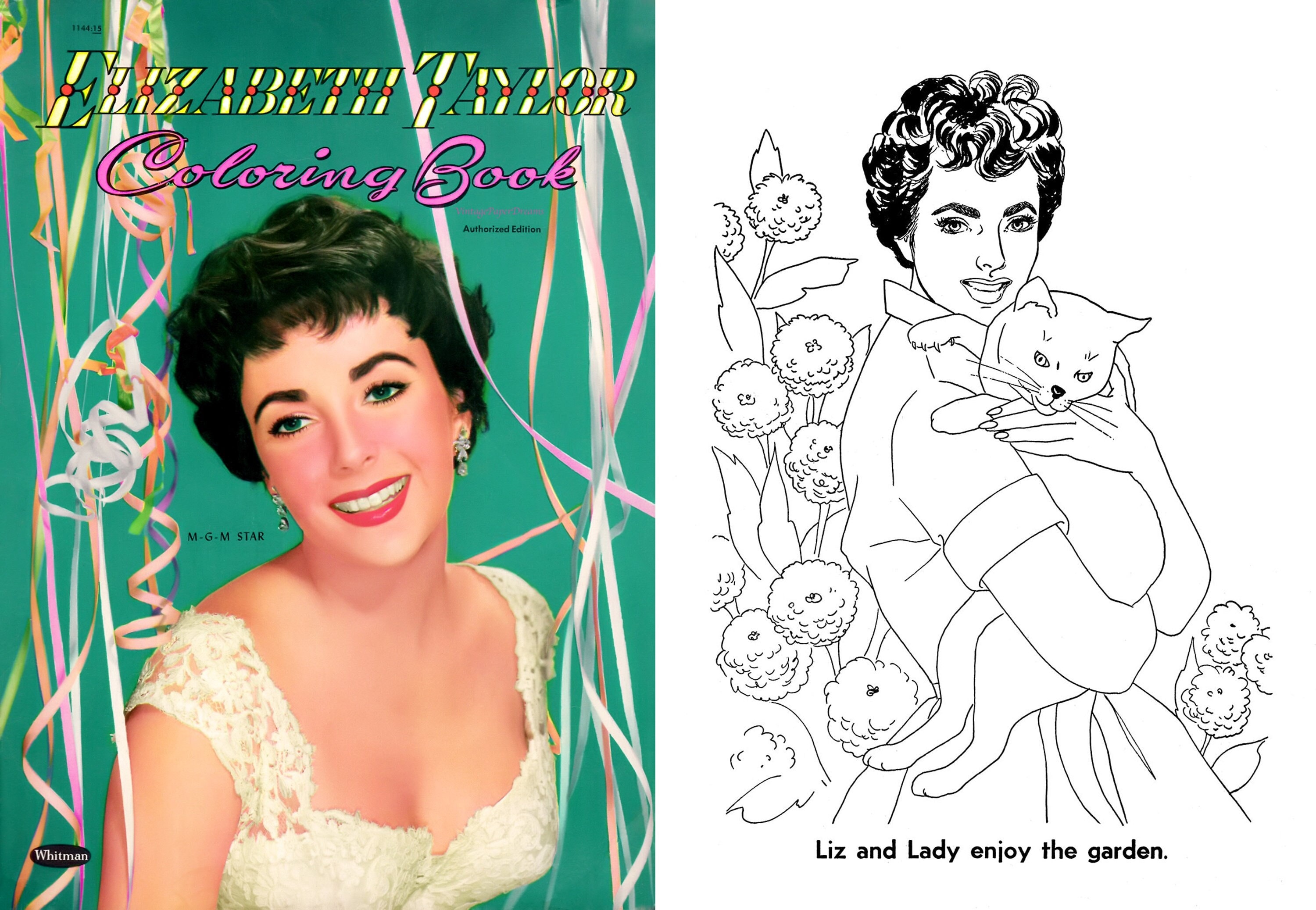 Vintage Coloring Book Printable PDF • Elizabeth Taylor Colouring Book • 50s 1950s Adult Woman Activity Book Download Movie Star Clip Art JPG