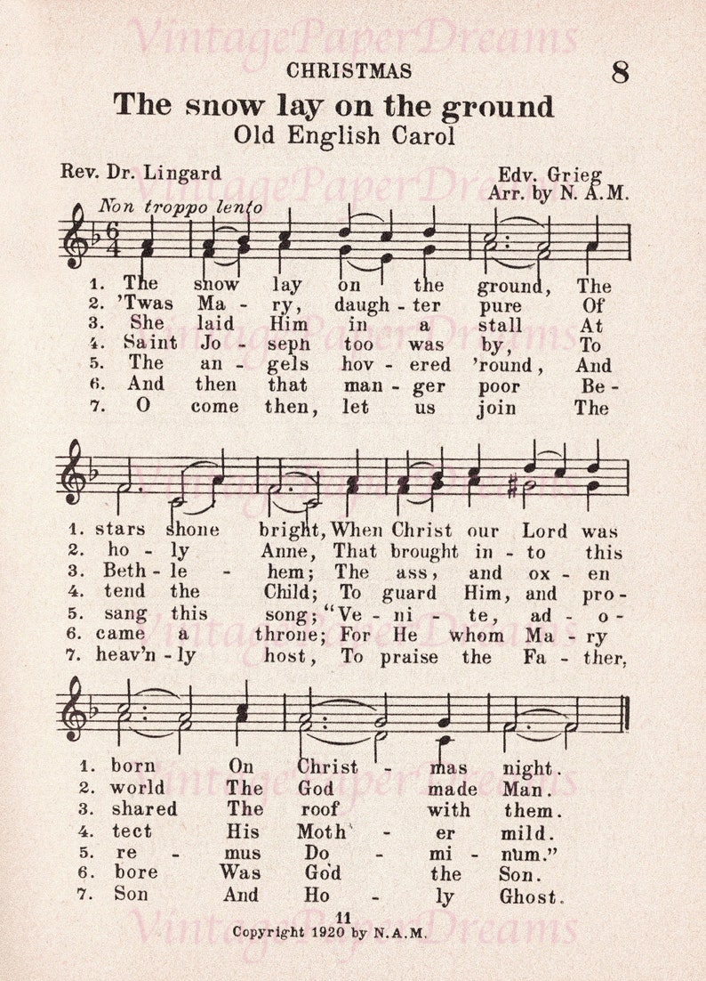 Vintage Printable Christmas Carol Sheet Music PDF Traditional Advent ...