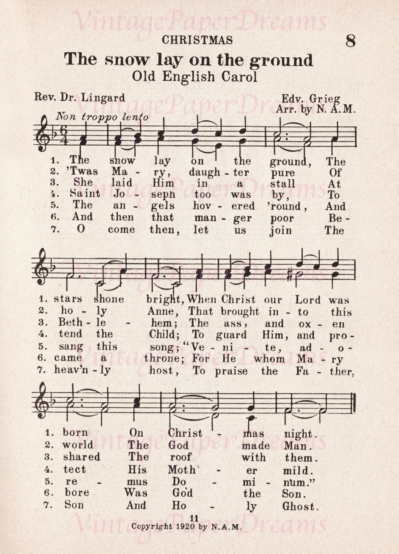 Vintage Printable Christmas Carol Sheet Music PDF Traditional Advent ...