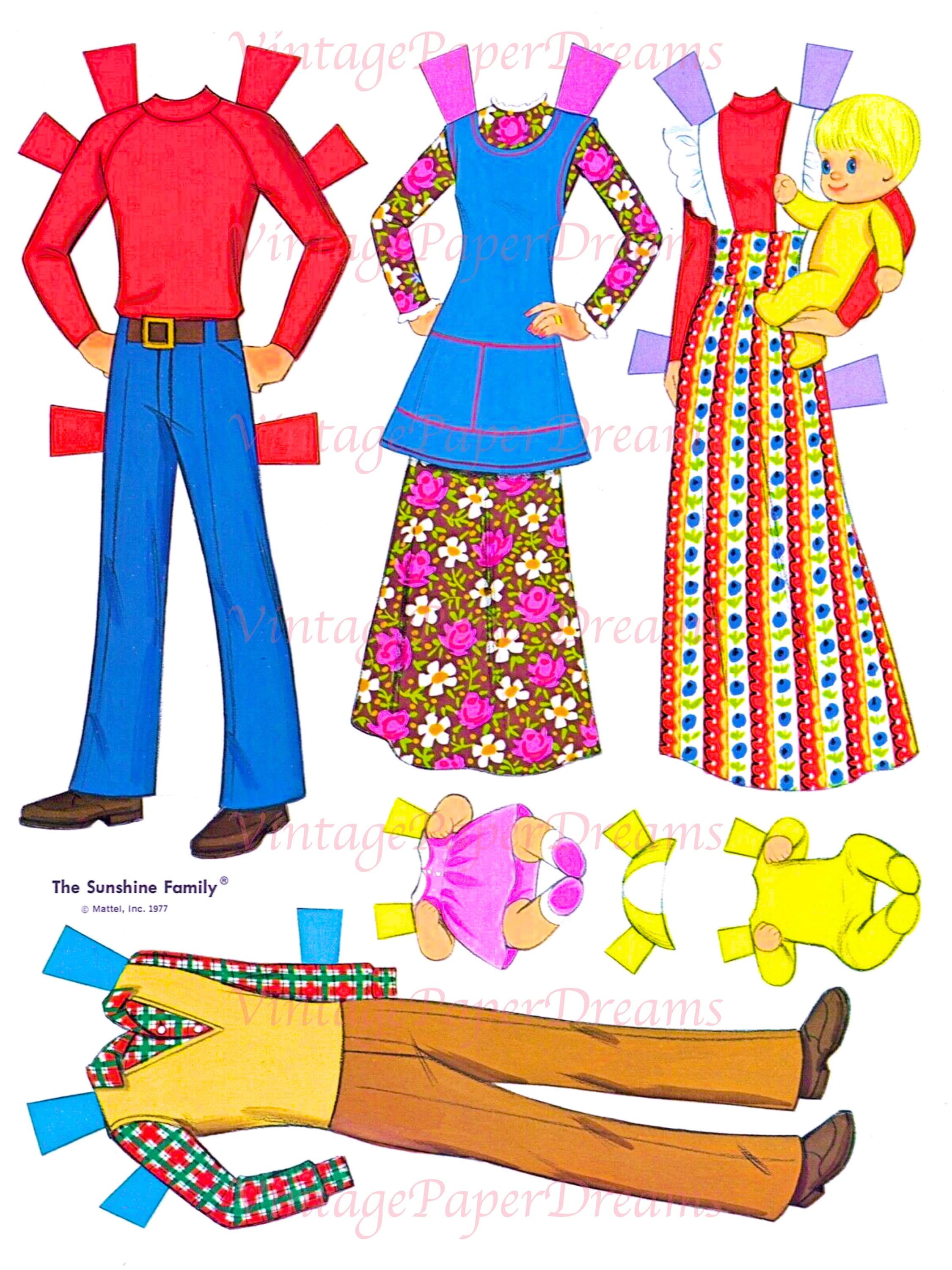 Vintage Paper Doll Printable PDF Sunshine Family Paper Dolls 70s 1970s