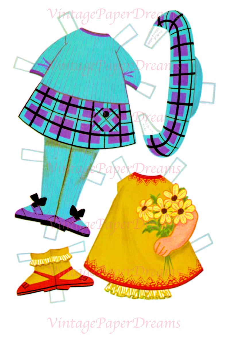 Vintage Paper Doll Printable PDF dress Me Paper Dolls 70s 1970s Girl