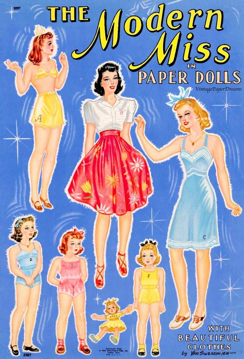 Vintage Paper Doll Printable PDF Big Sister Little Sister Paper Dolls