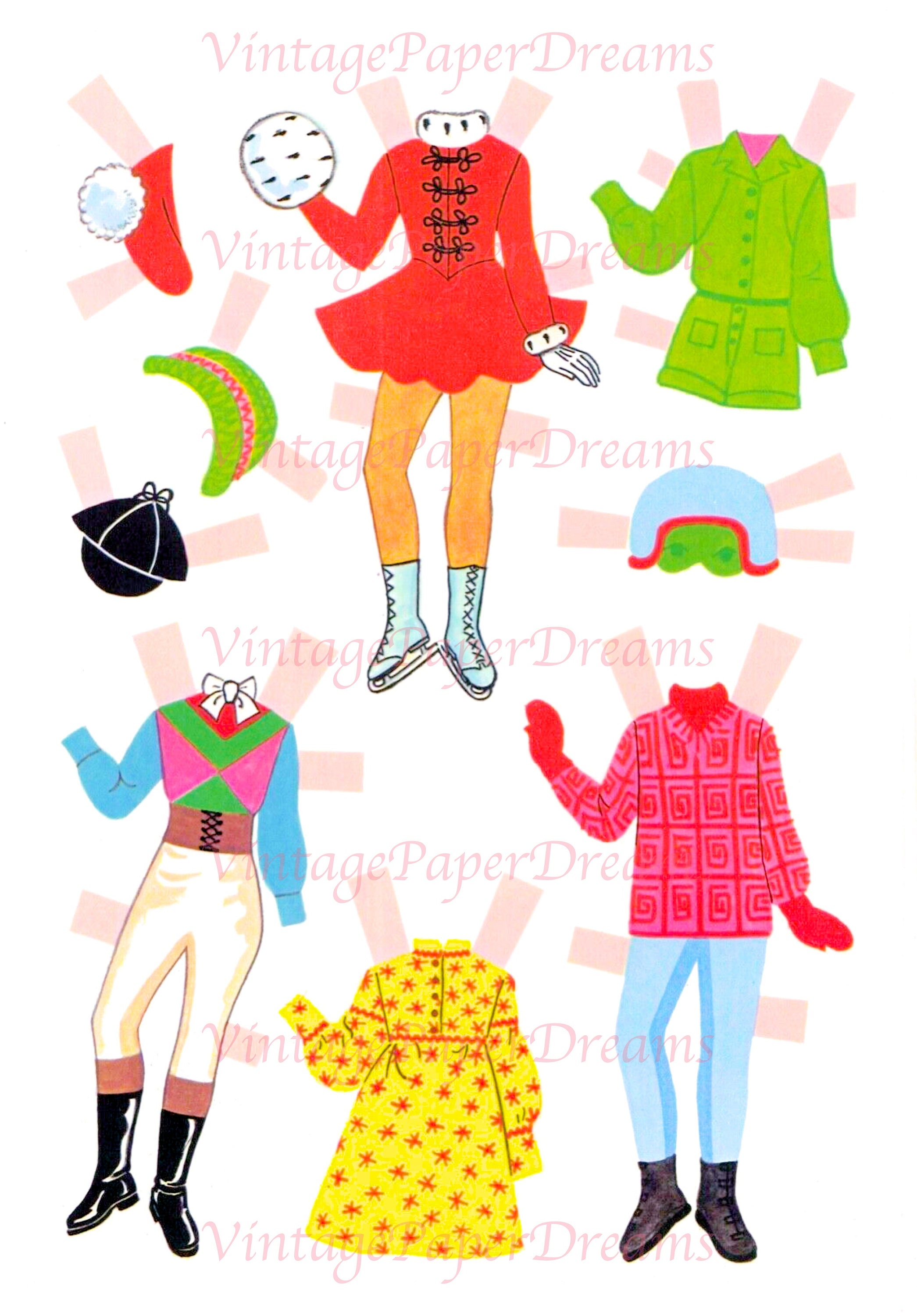 Vintage Paper Doll Printable PDF career Lady Paper Doll 70s 1970s Black