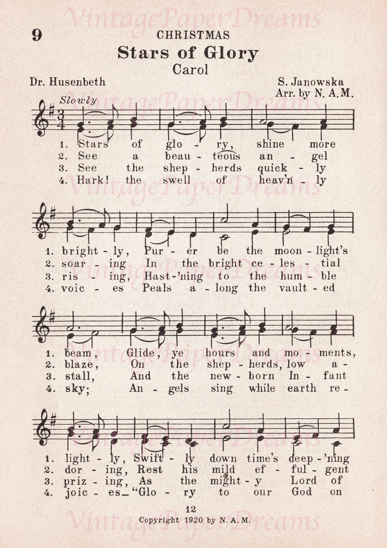 Vintage Printable Christmas Carol Sheet Music PDF Traditional Advent ...