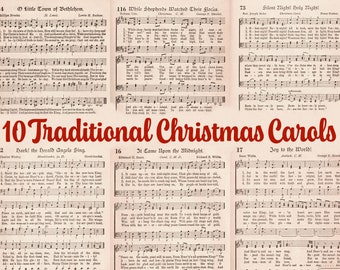 Partitions de chant de Noël imprimables vintage PDF • Chanson d'hymne de l'Avent traditionnelle Papier d'emballage antique • Image de Noël Junk Journal Ephermera