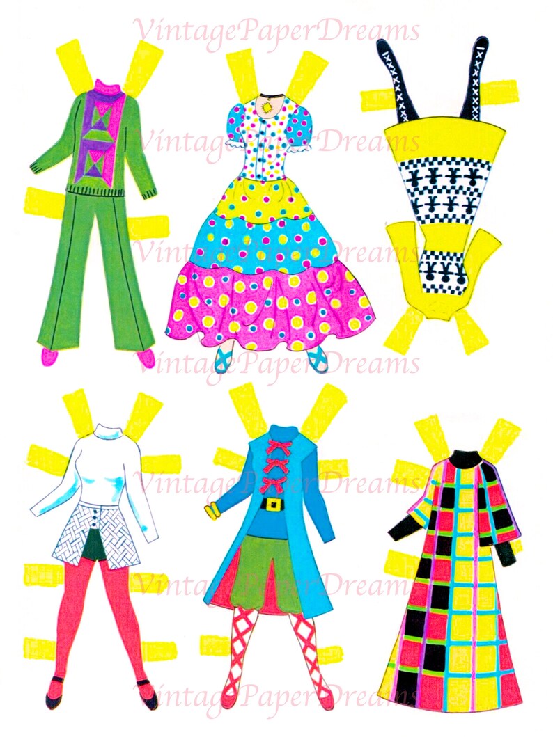 Vintage Paper Doll Printable PDF dawn Paper Doll 70s 1970s Black Paper