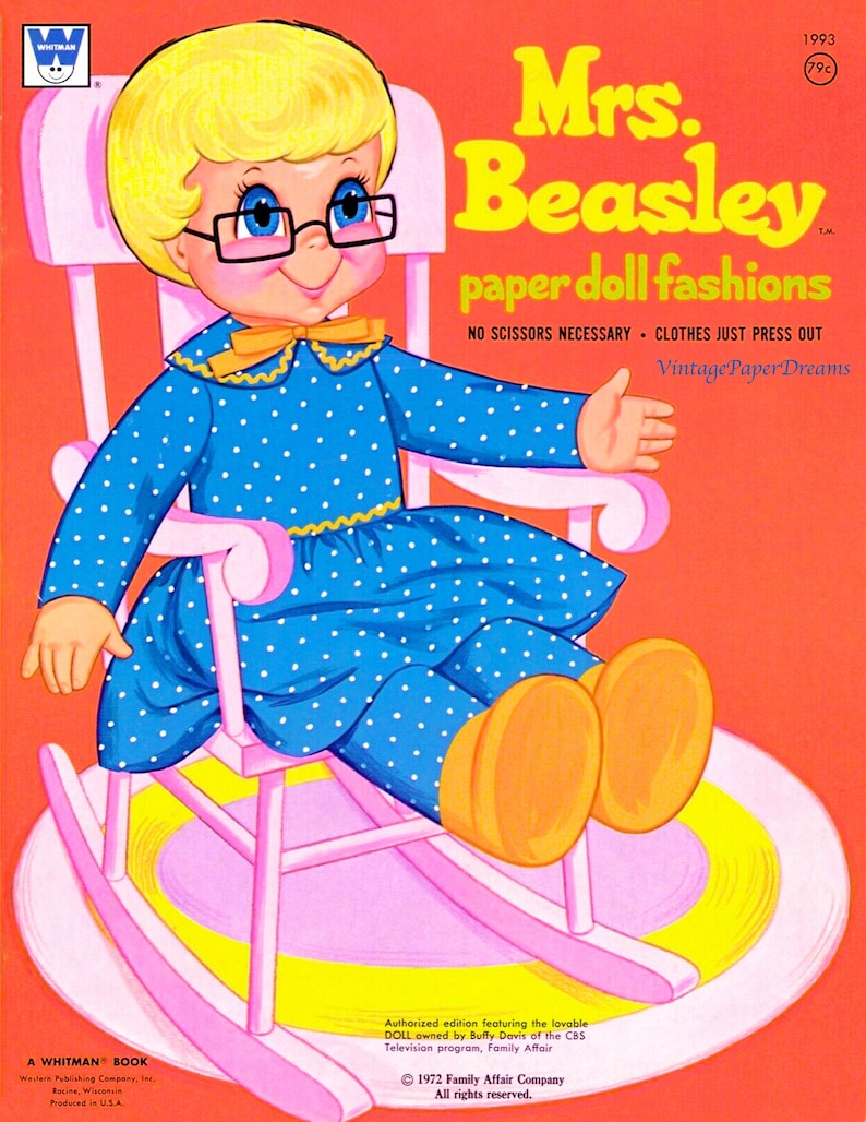 Vintage Paper Doll Printable PDF mrs. Beasley Paper Doll 70s 1970s ...