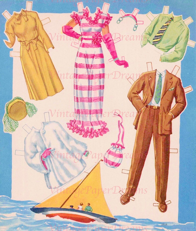Vintage Paper Doll Printable PDF summer Date Paper Dolls 40s 1940s ...