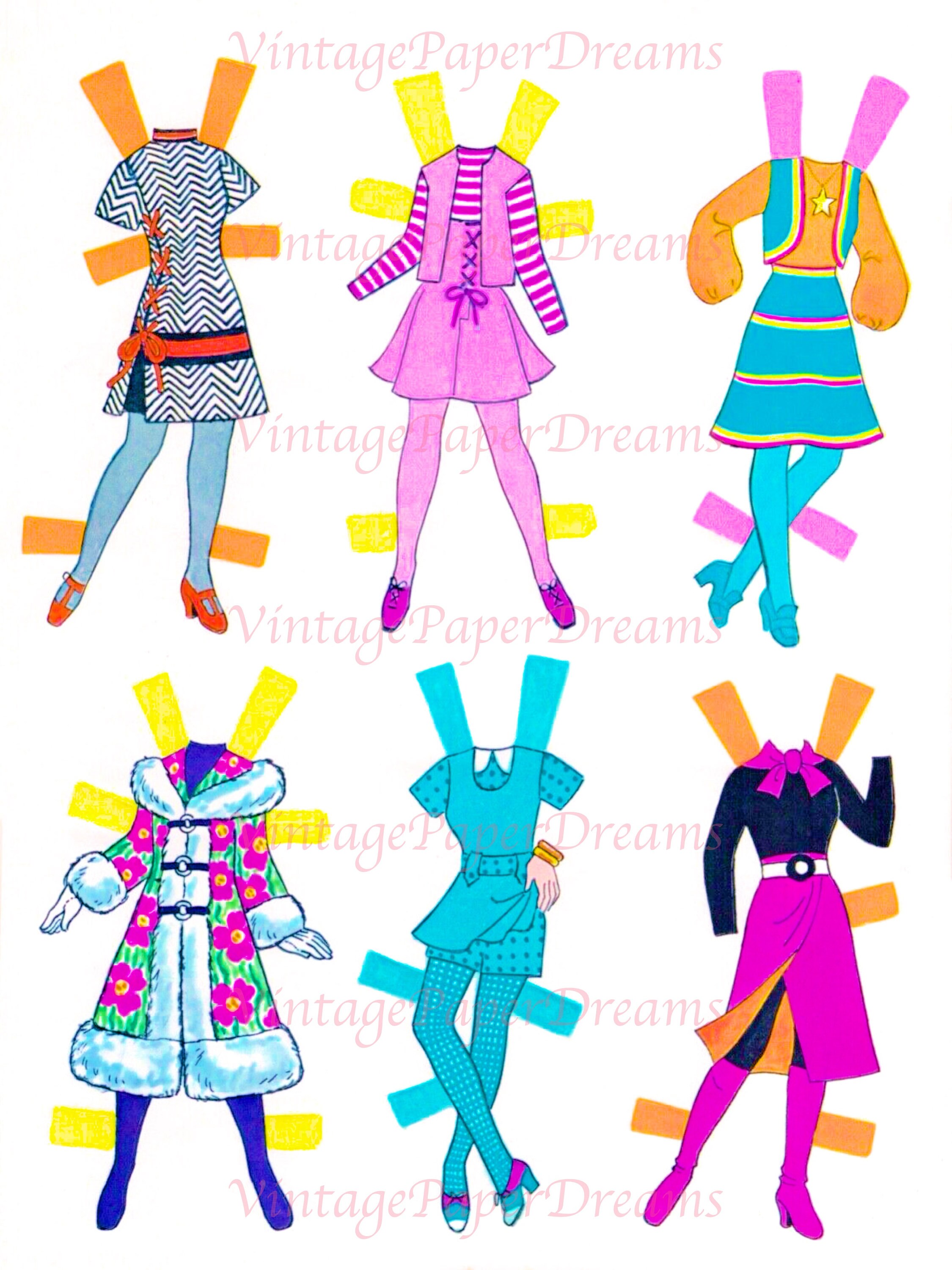 Vintage Paper Doll Printable PDF dawn Paper Doll 70s 1970s Black Paper