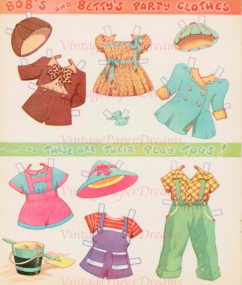 Vintage Paper Doll Printable PDF Bob &amp; Betty Paper Doll 40s 1940s Paper ...
