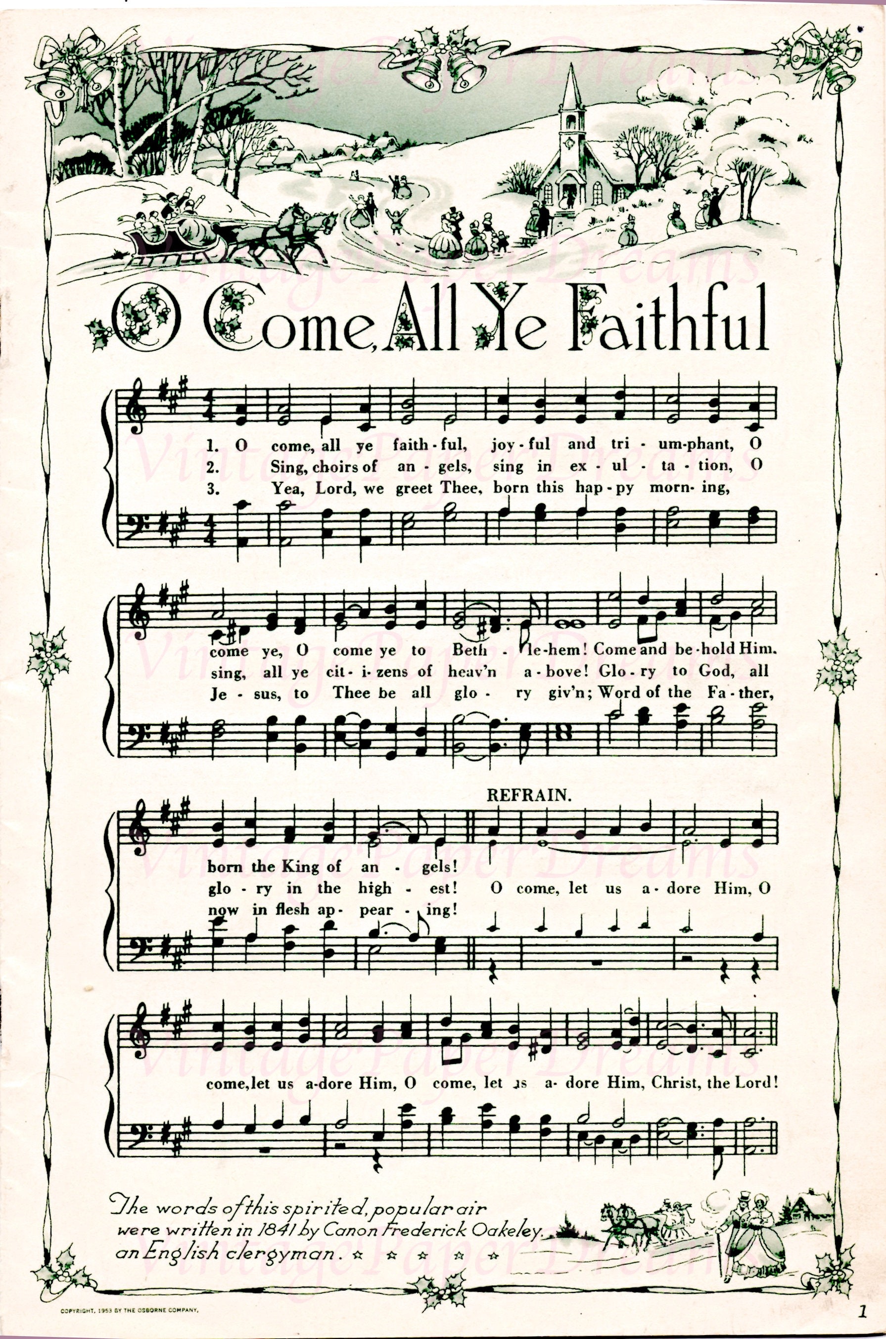 Vintage Printable Christmas Carol Sheet Music PDF Traditional Advent ...