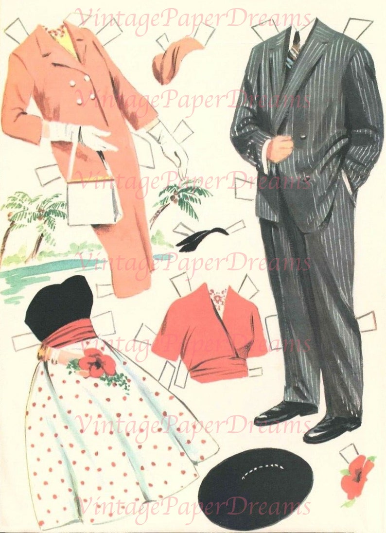 Vintage Paper Doll Printable PDF JPEG wedding Dolls 50s Etsy