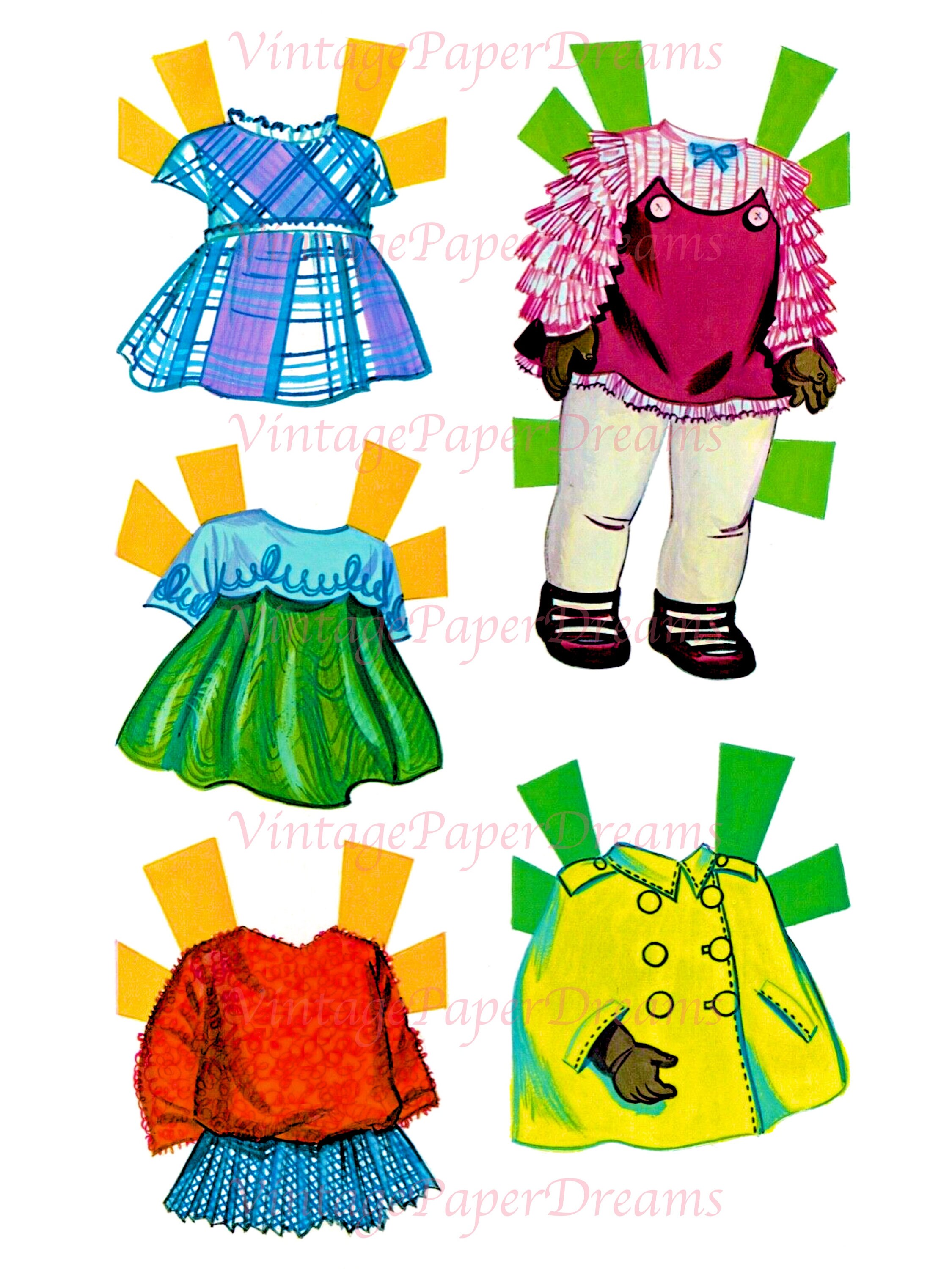Vintage Paper Doll Printable PDF baby Paper Doll 70s 1970s Paper Doll Pattern Digital Download