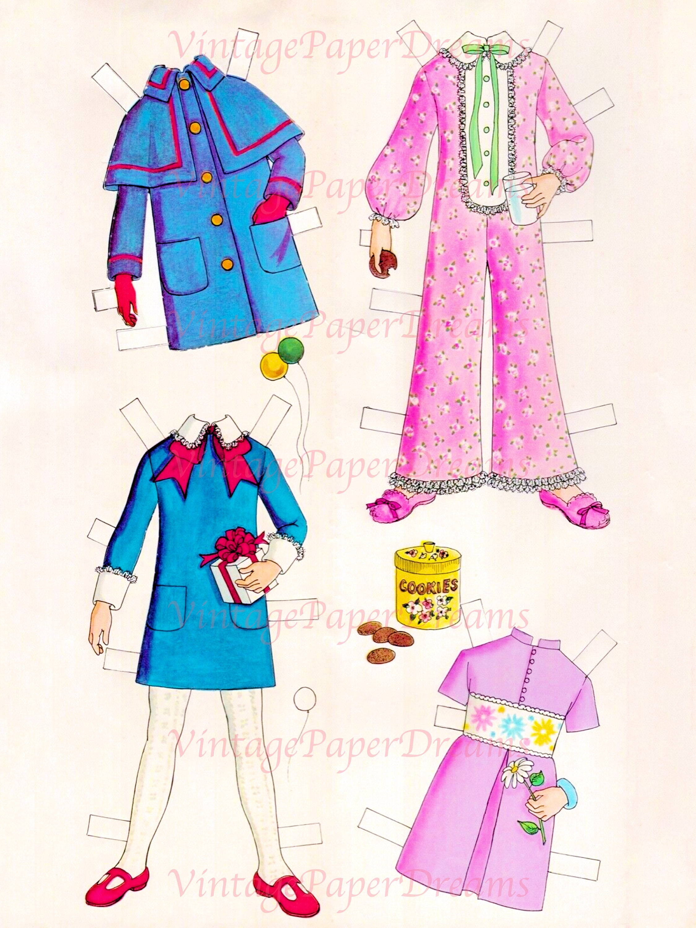 Vintage Paper Doll Printable PDF Betsy McCall Paper Doll 70s 1970s Paper Doll Dress Digital Download Brunette Girl Puppe Clip Art Craft Etsy