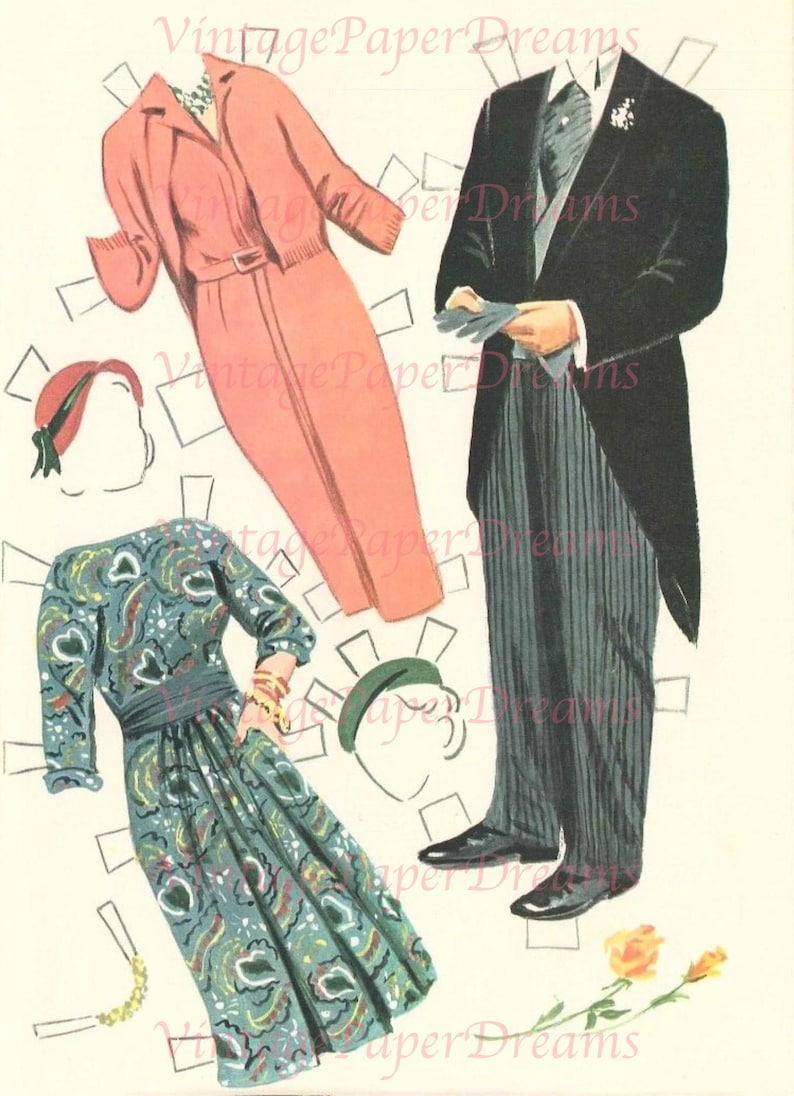 Vintage Paper Doll Printable PDF JPEG wedding Dolls 50s Etsy