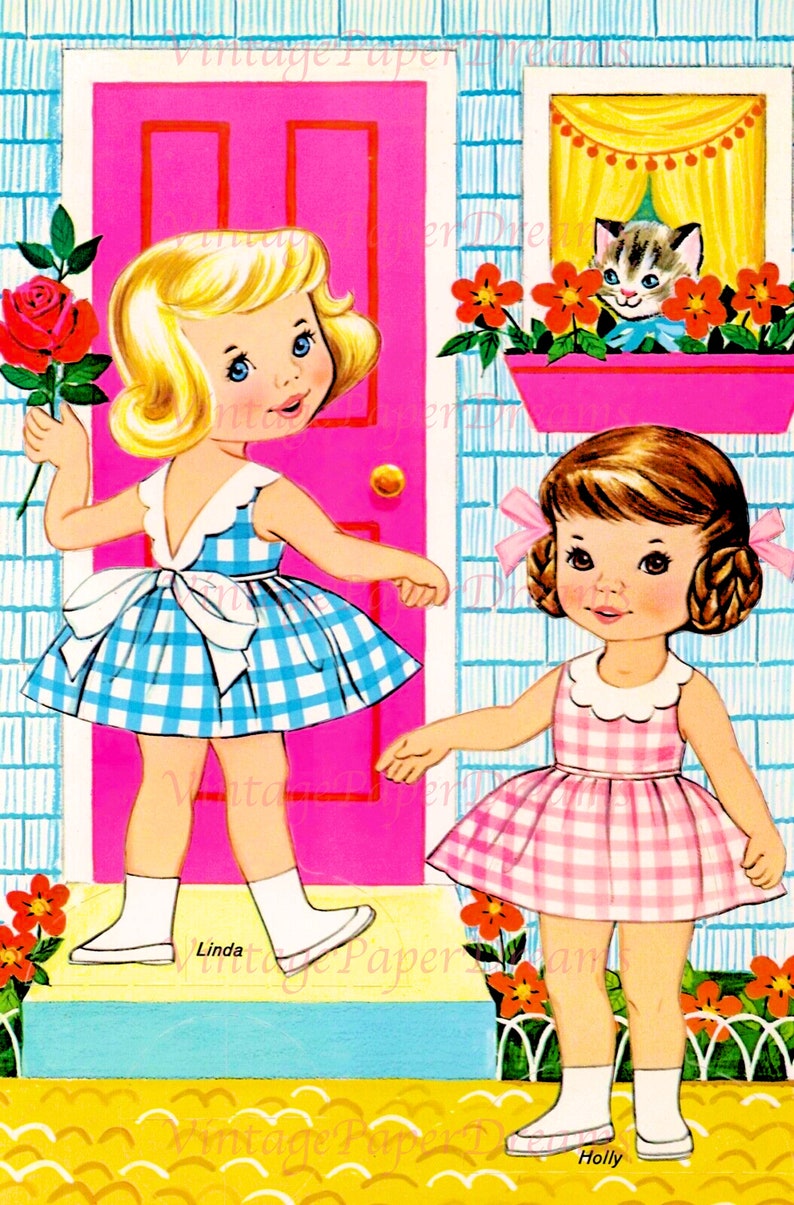 Vintage Paper Doll Printable PDF happy Friends Paper Doll 50s 1950s Blonde Girl Paper