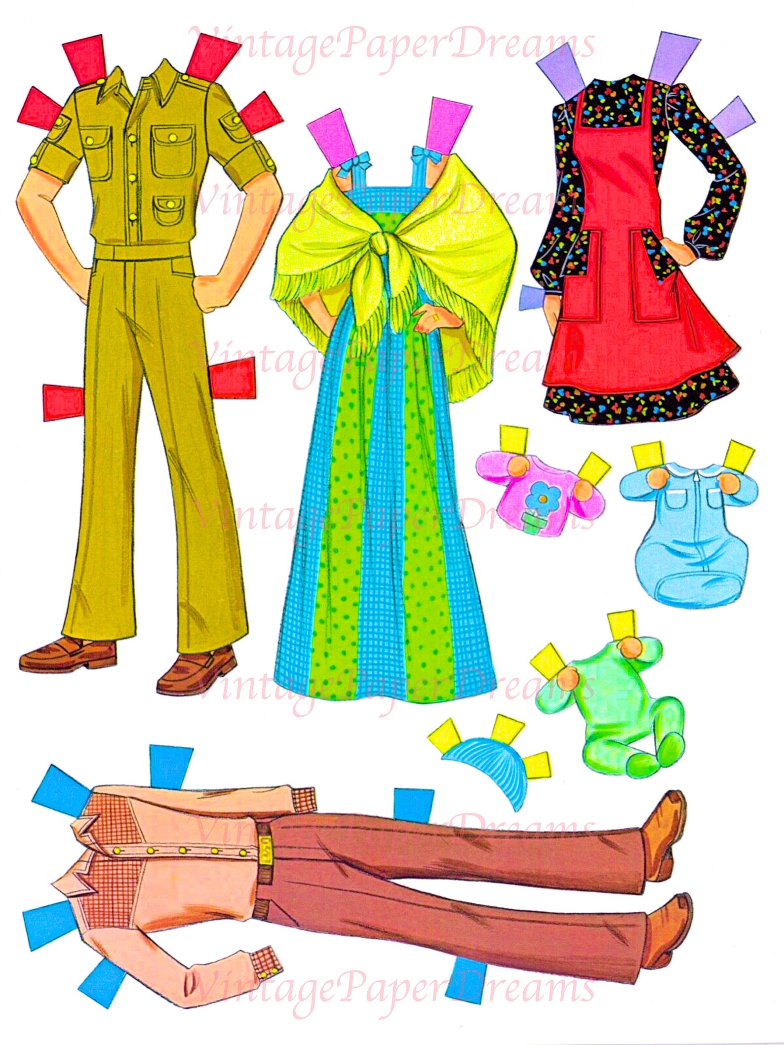 Vintage Paper Doll Printable PDF Sunshine Family Paper Dolls 70s 1970s