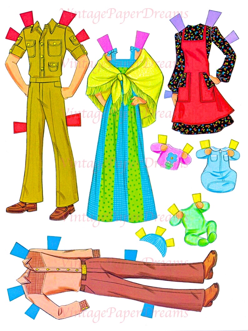Vintage Paper Doll Printable PDF Sunshine Family Paper Dolls 70s 1970s
