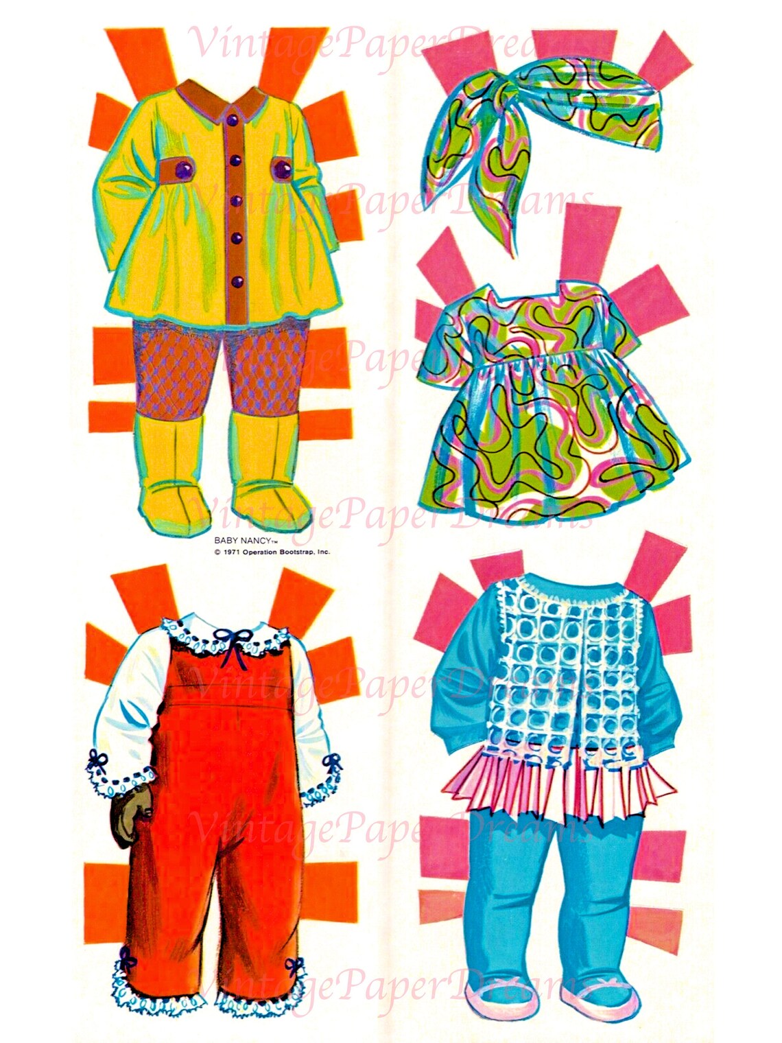 Vintage Paper Doll Printable PDF baby Paper Doll 70s 1970s Etsy
