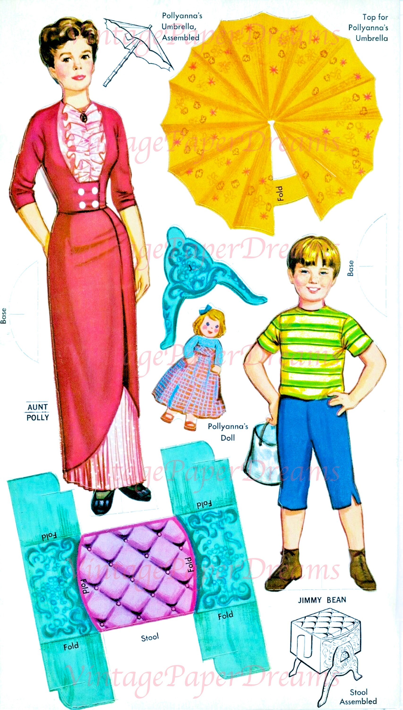 Vintage Paper Doll Printable PDF pollyanna Paper Doll 60s 1960s Blonde Girl Paper Doll Pattern