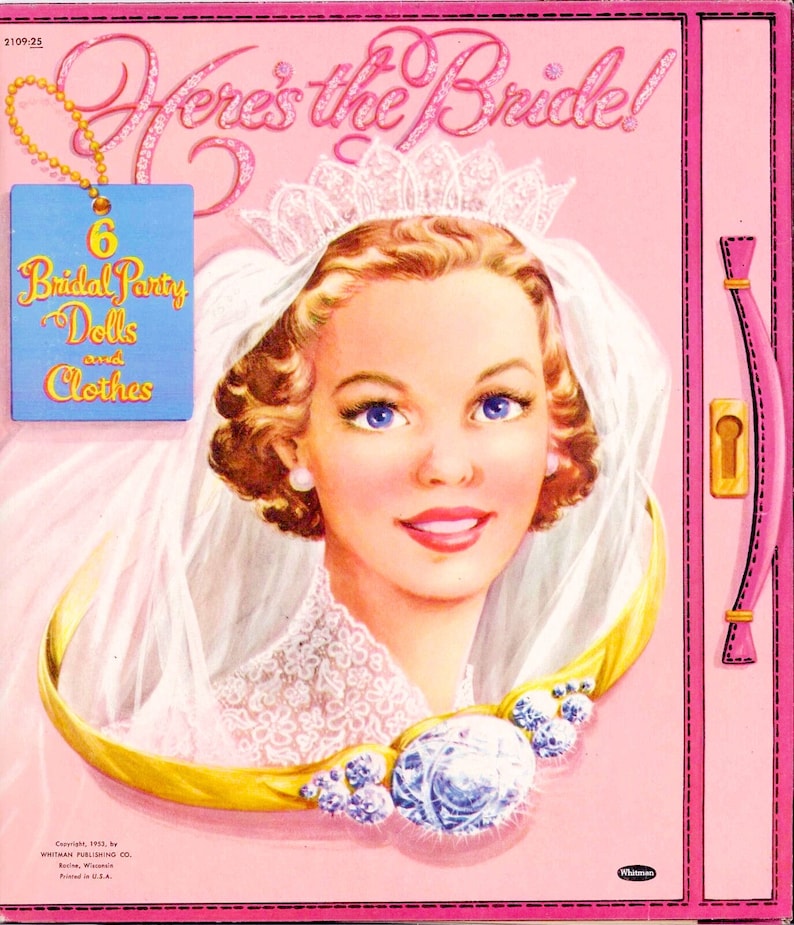 Vintage Paper Doll Printable PDF wedding Party Paper Doll 50s 1950s