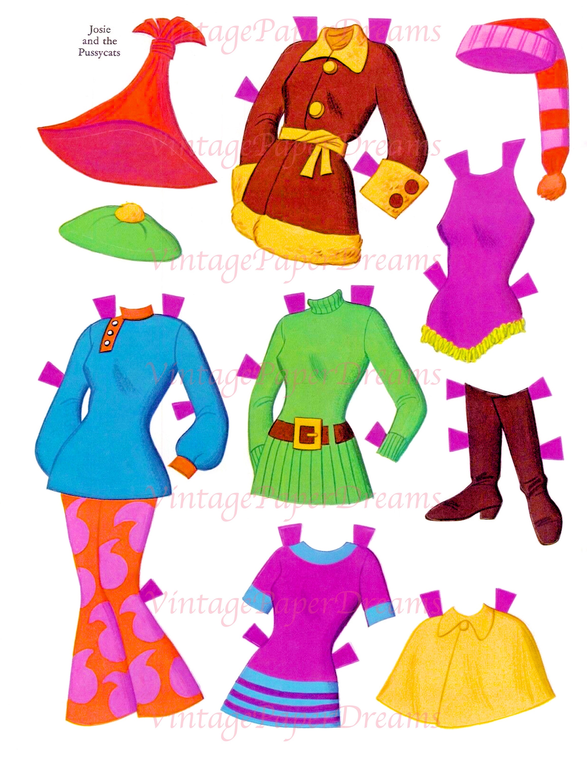 Vintage Paper Doll Printable PDF josie and the Pussycats Paper Doll 70s 1970s Cartoon Black