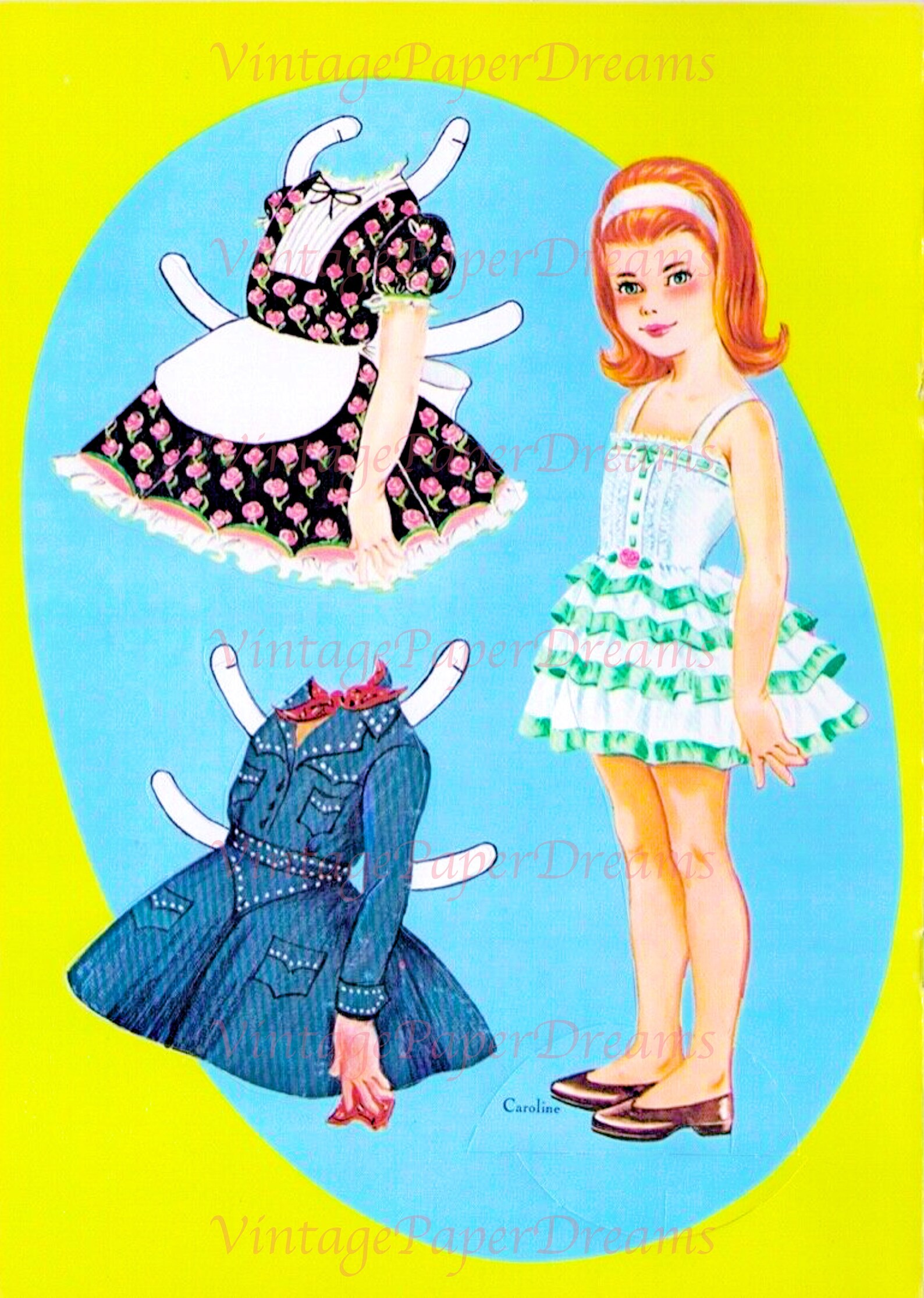 Vintage Paper Doll Printable PDF blonde Redhead Paper Doll 70s