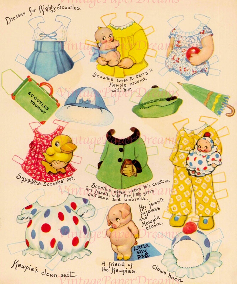 Vintage Paper Doll Printable PDF Scootles and Kewpie Paper Doll 30s