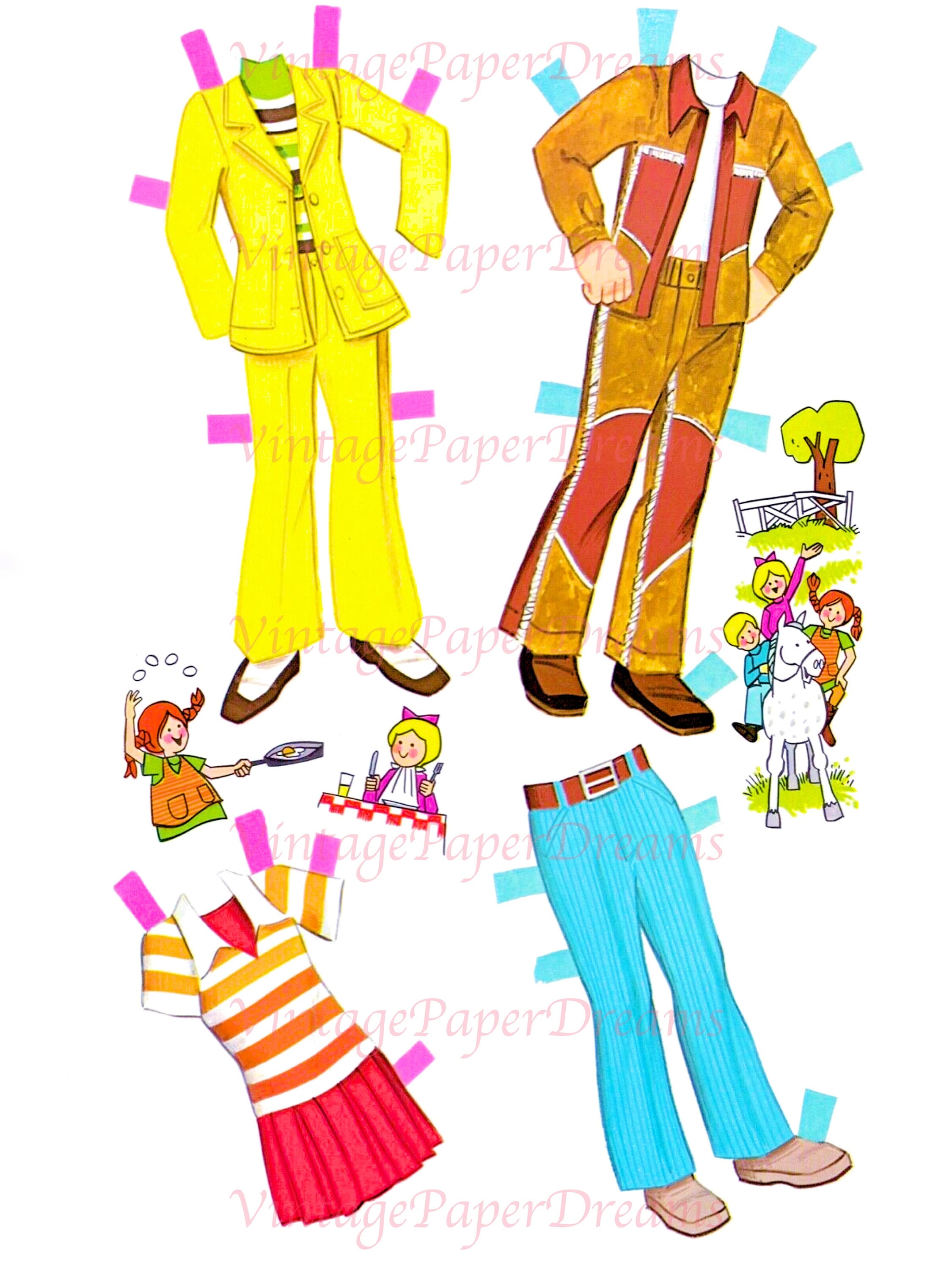 Vintage Paper Doll Printable PDF pippi Longstocking Paper Doll 70s