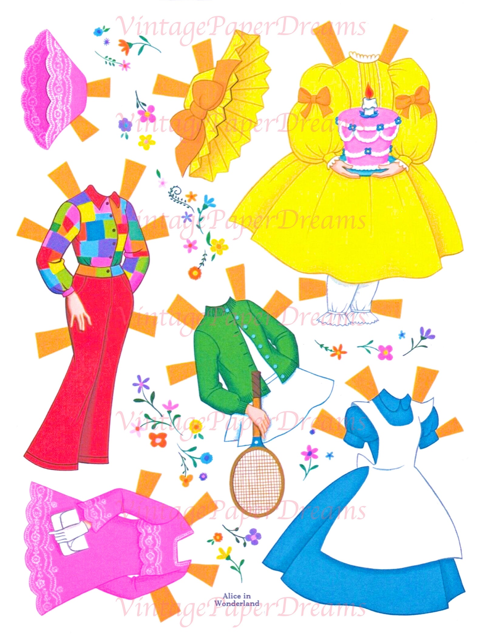 Vintage Paper Doll Printable PDF alice in Wonderland Paper Etsy