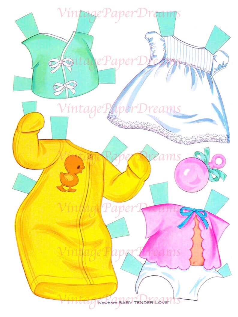 Vintage Paper Doll Printable PDF newborn Baby Paper Doll Etsy