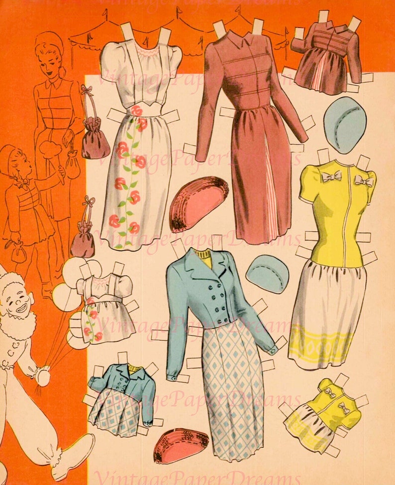 Vintage Paper Doll Printable PDF Mother Daughter Paper Dolls 40s 1940s