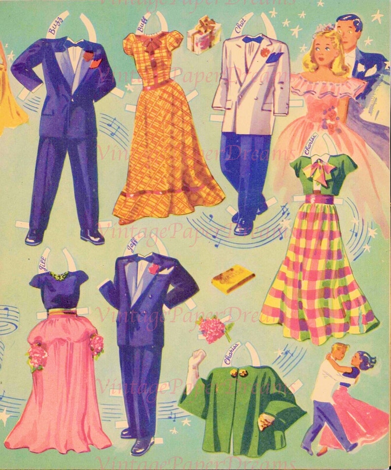 Vintage Paper Doll Printable PDF teen Town Paper Dolls 40s 1940s Paper Doll Download Promhigh